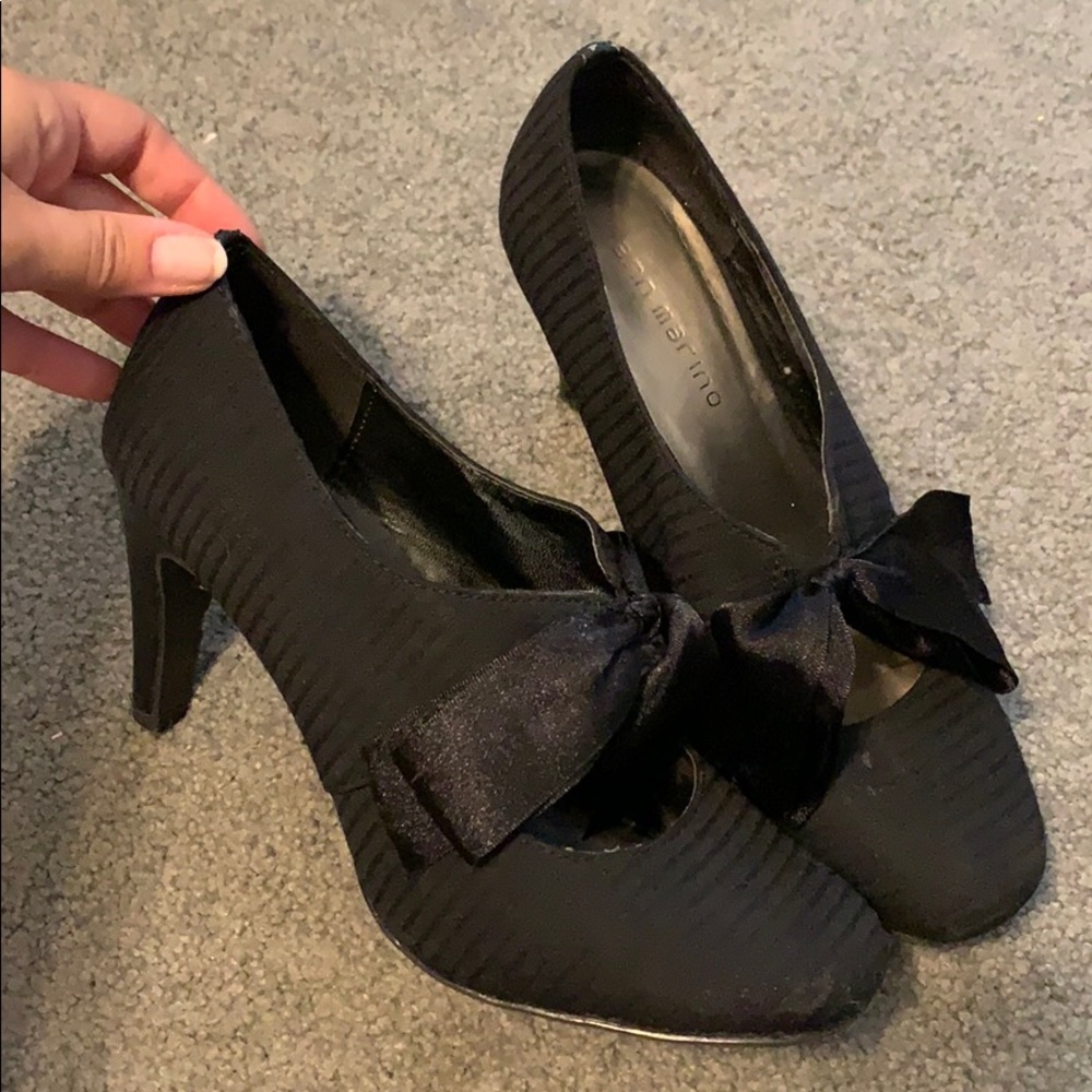 Satin Bow Black Heels